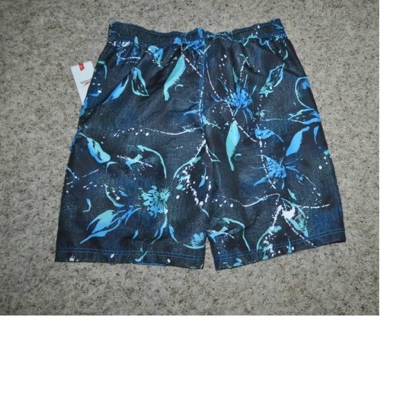 Mens Speedo Swim Suit Trunks Medium Blue Splatter Floral Lined Shorts 9" Inseam - Picture 5 of 6
